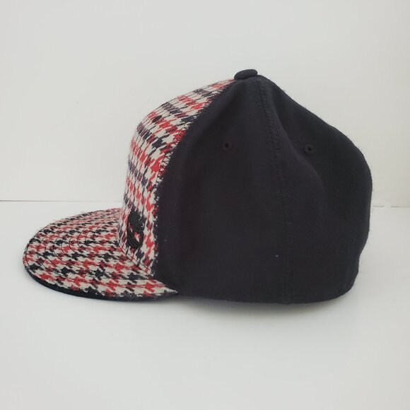 Men's TIMBERLAND Fitted Cap Black & Red Houndstooth Wool Blend Embroidered Logo - Picture 5 of 13